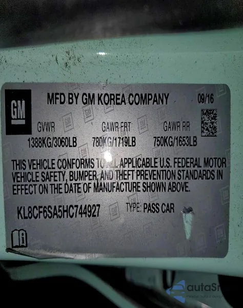 2017 Chevrolet Spark 2Lt z USA, uszkodzony, nr VIN KL8CF6SA5HC744927